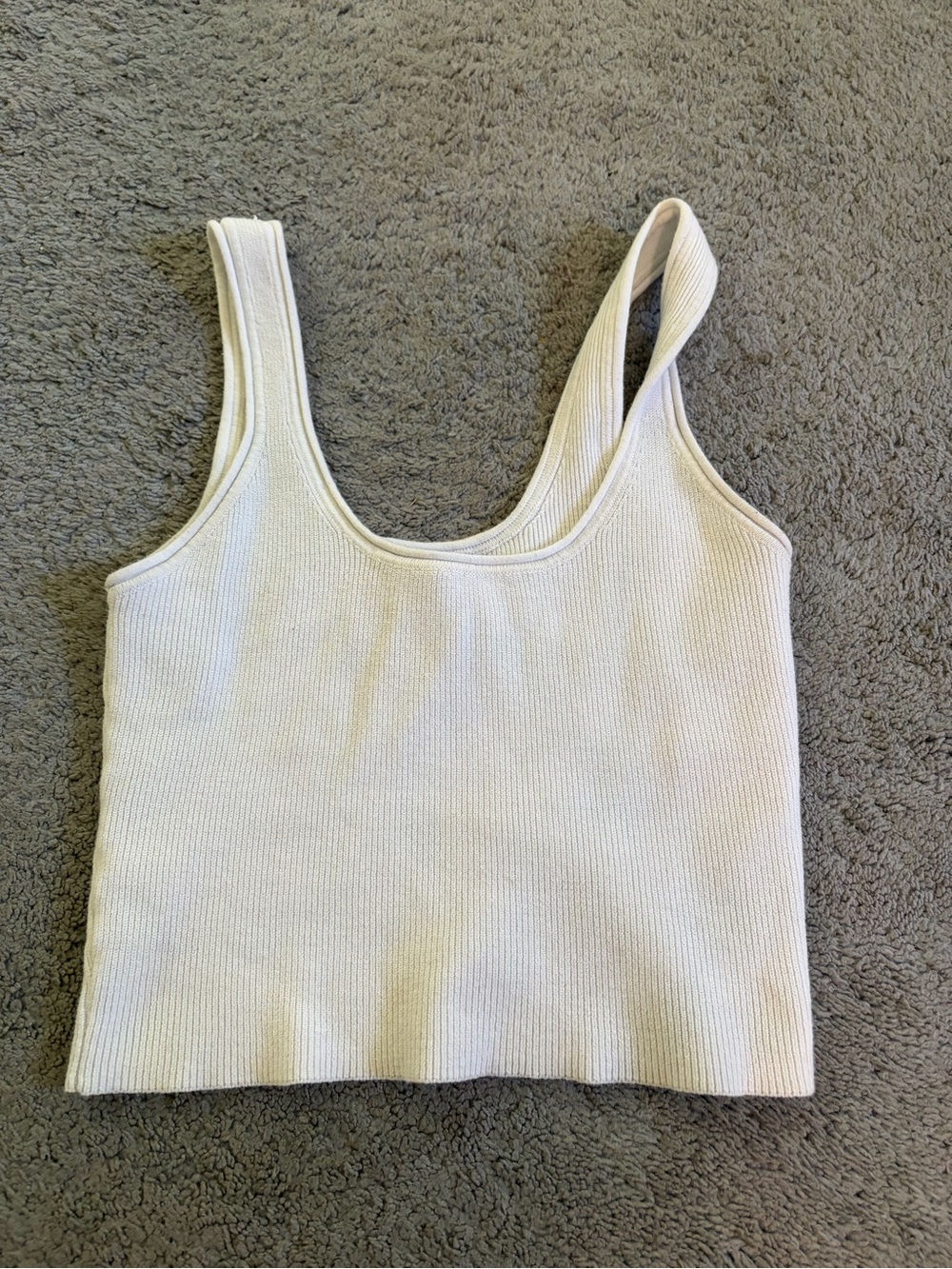 Forever 21 Cream Ribbed Scoop Crop Tank Top